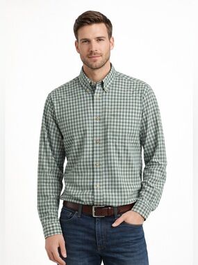 Brooks Brothers Green and White Gingham Button-Down Shirt